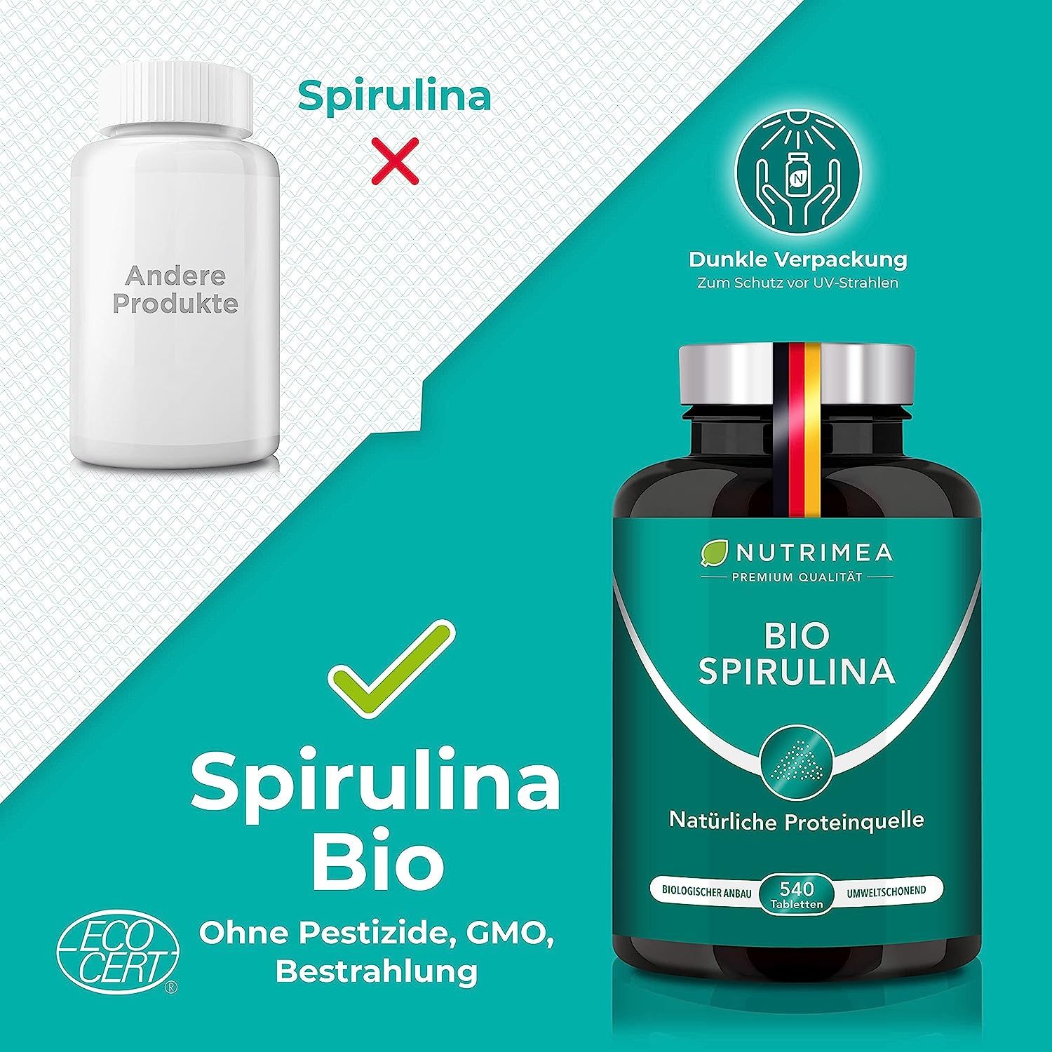 Nutrimea Spirulina pellet | QUALITÀ BIOLOGICA CERTIFICATA | Testata in laboratorio e senza additivi