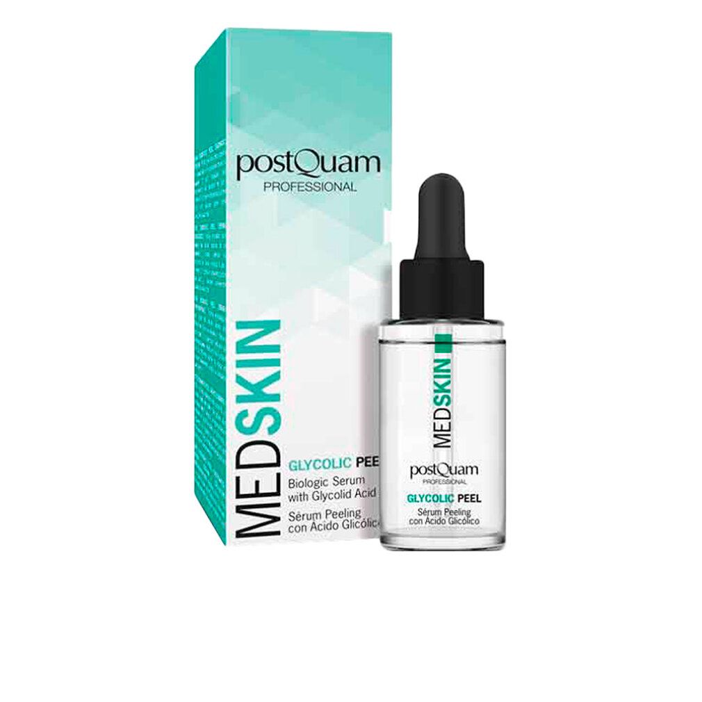 Postquam Med Skin Glycolic Peel Siero Biologico in flacone con contagocce e scatola.
