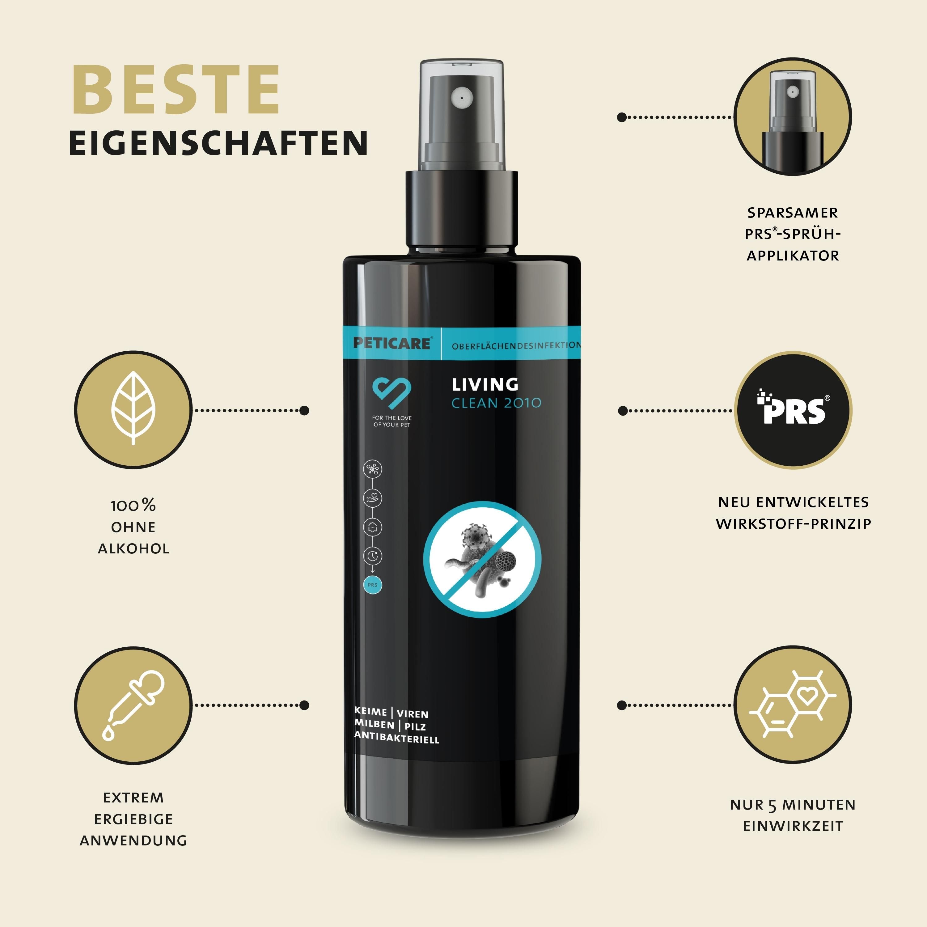 Flacone Peticare con caratteristiche: 100% senza alcol, applicatore PRS economico, 5 min di esposizione.