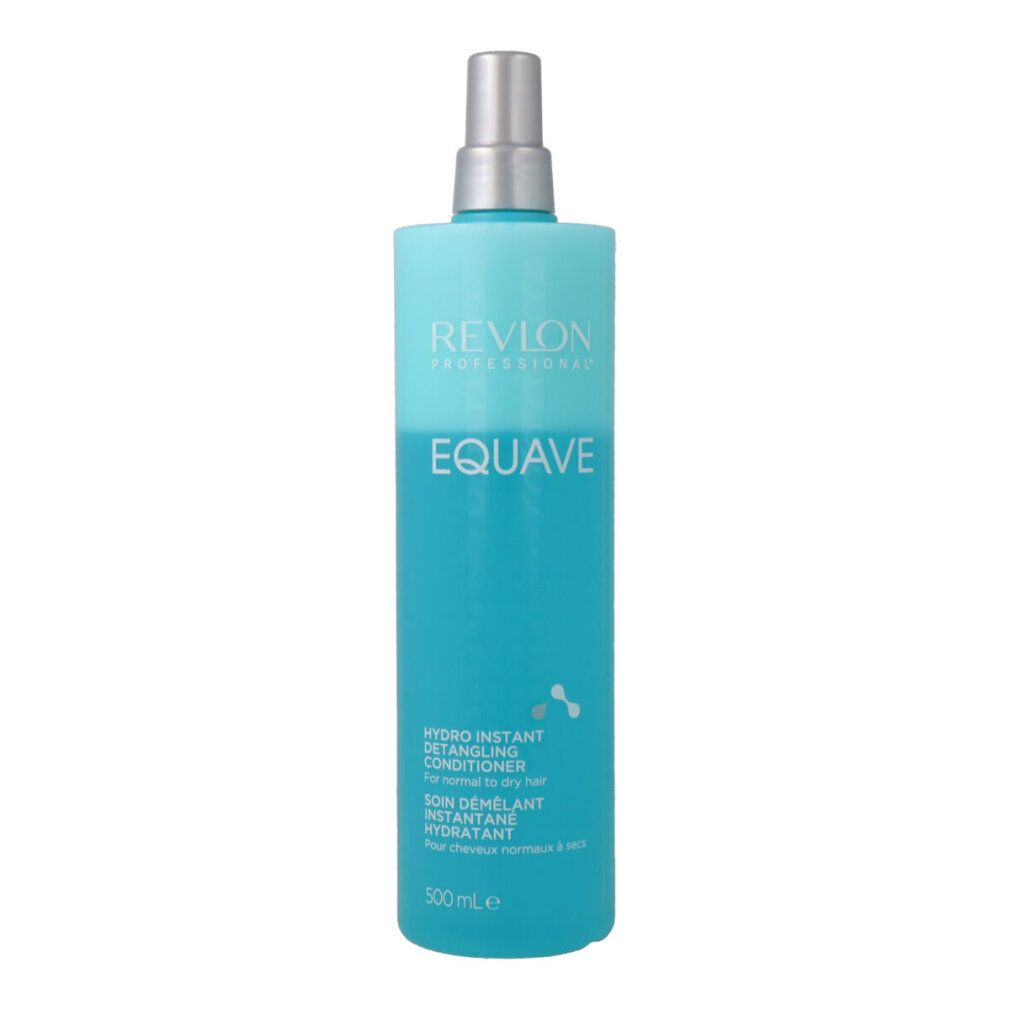Flacone turchese con vaporizzatore. Scritta: Revlon Professional Equave. Hydro Instant Detangling Conditioner. 500 ml.