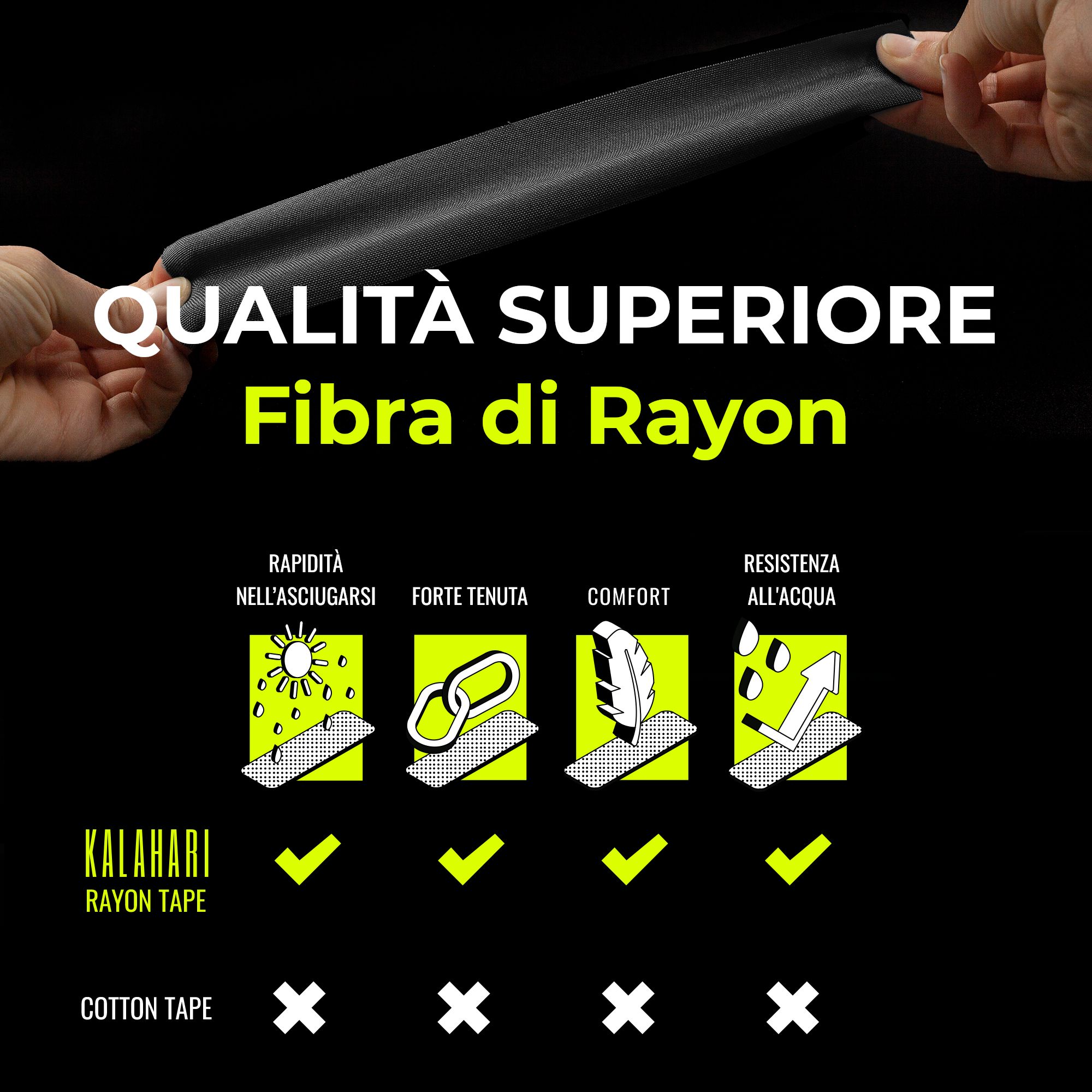 Nastro Rayon Kalahari: Asciugatura rapida, forte adesione, comfort, impermeabile.