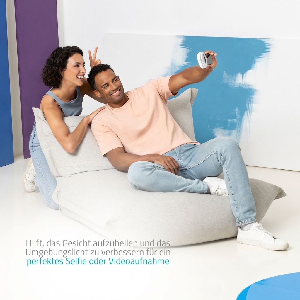 Coppia che scatta un selfie con specchio illuminato su smartphone.