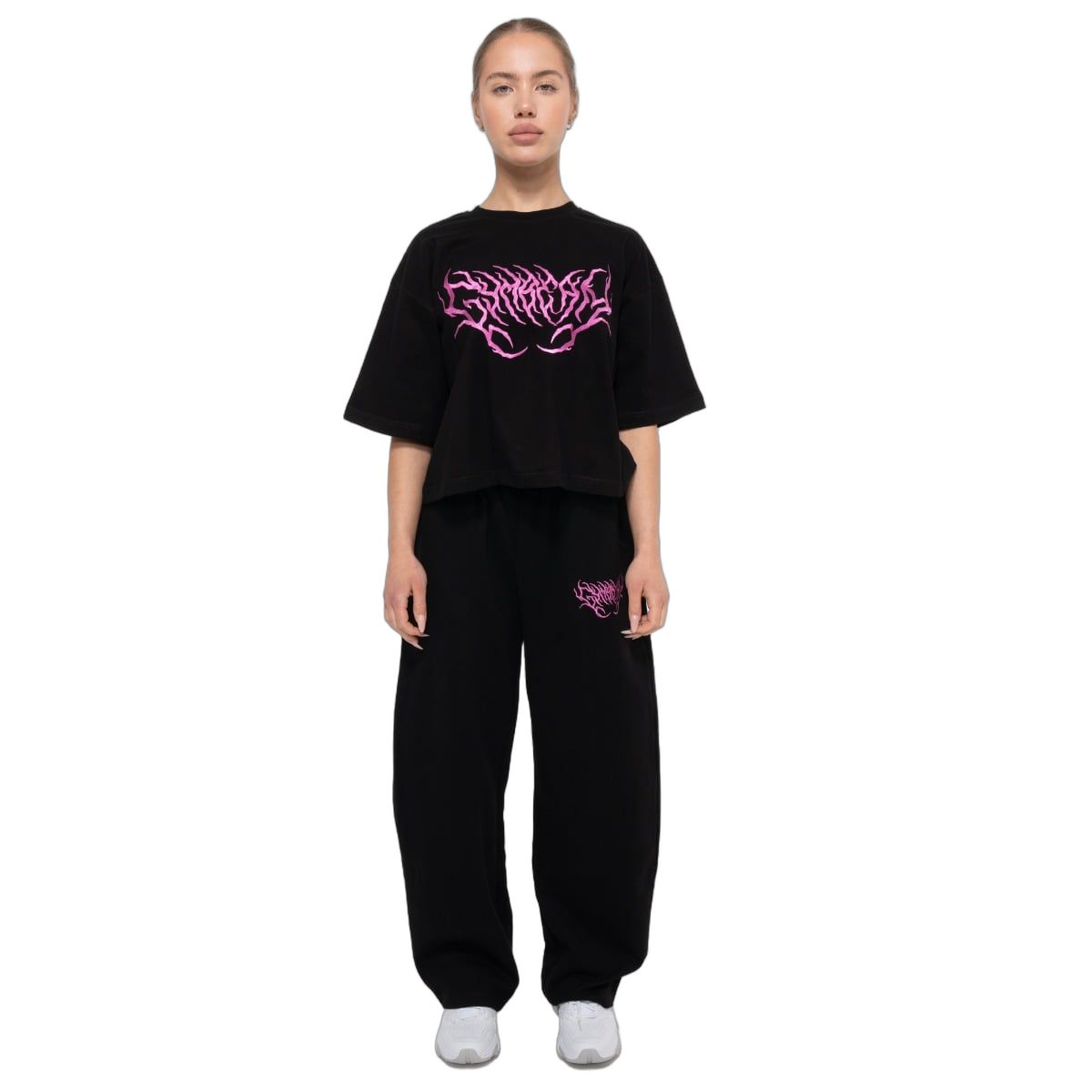 GymBeam Pantaloni sportivi donna Thorn oversize neri con tasche e cordoncino