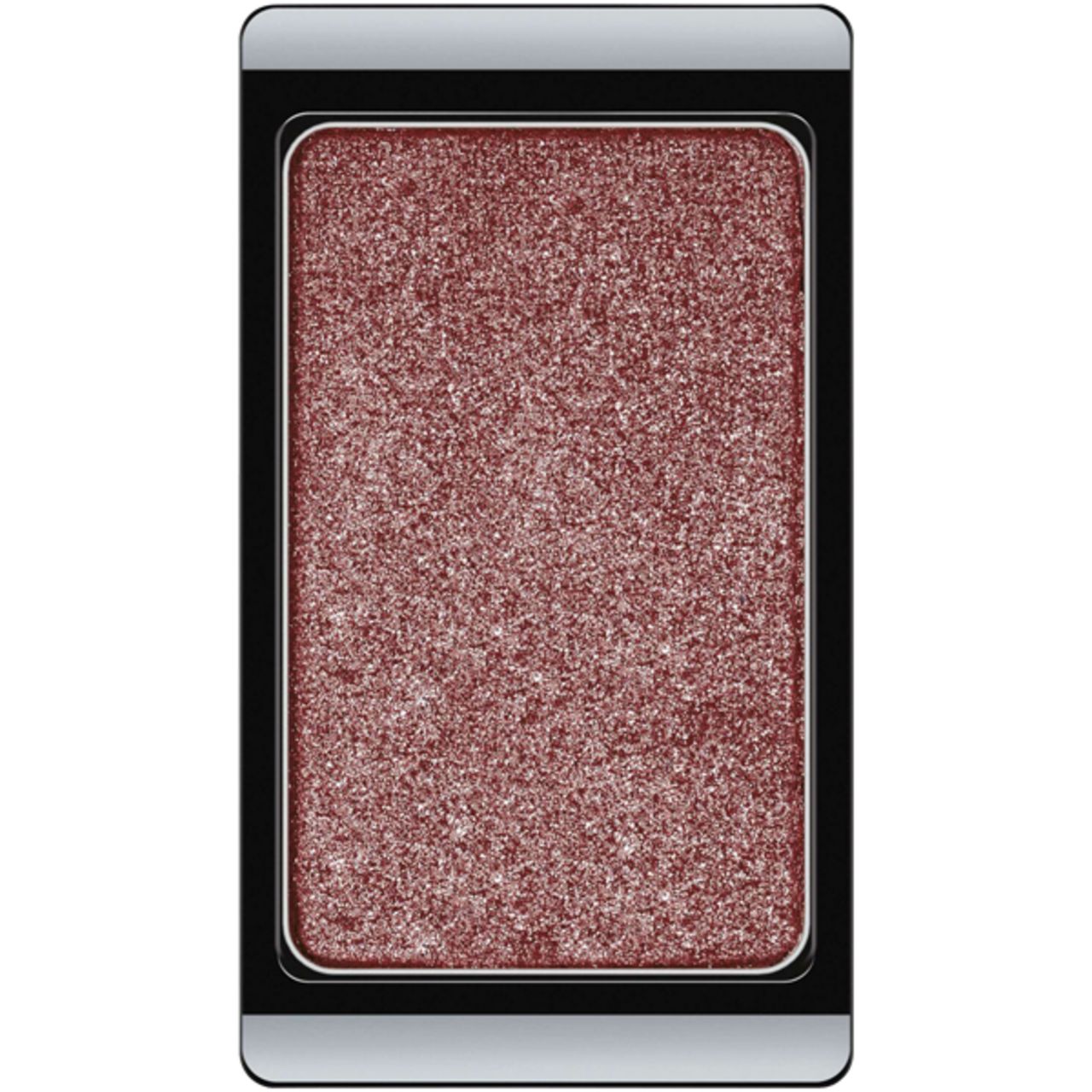 Ombretto Artdeco. Forma rettangolare, glitterato, color rosso-marrone. Cornice nera, parte superiore argentata.