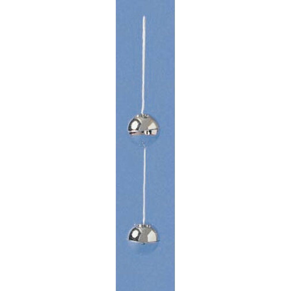 Due sfere metalliche collegate da un cordino. Ogni sfera ha piccole rientranze.