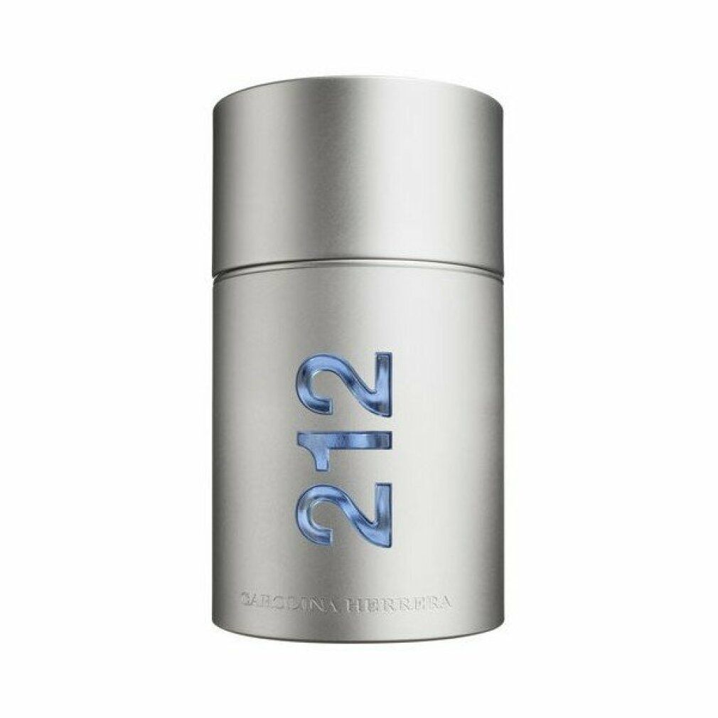 Carolina Herrera 212 Men NYC Eau de Toilette. Flacone cilindrico. Argento. Scritta: 212, Carolina Herrera.