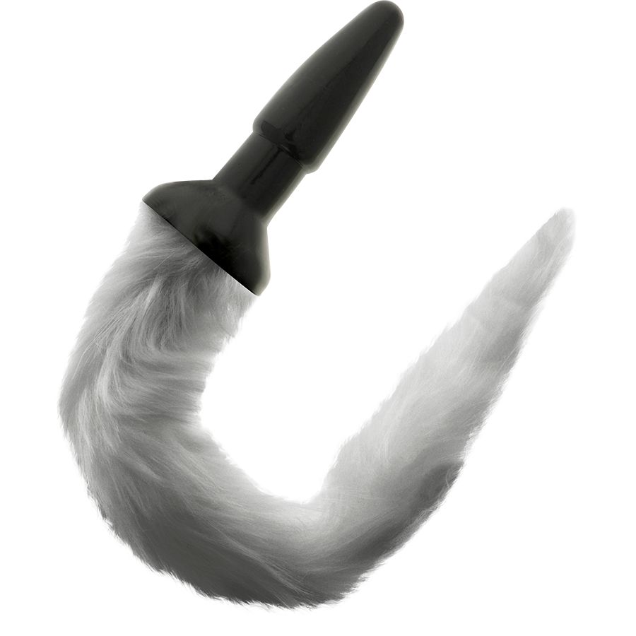 Tappo anale nero con coda in finta pelliccia bianca.