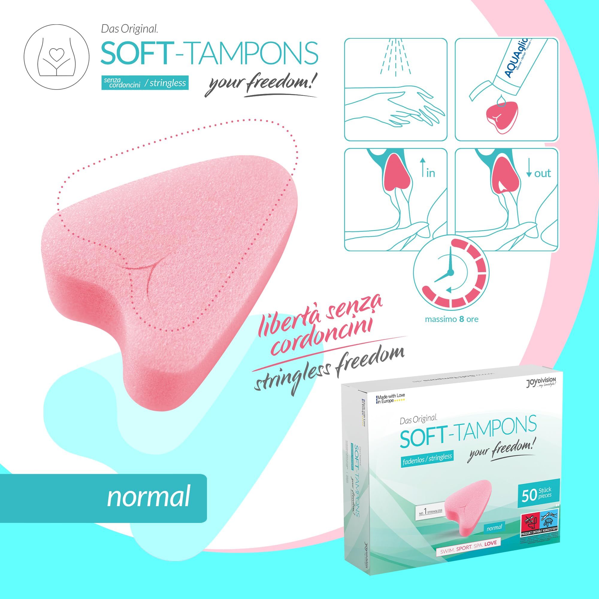 Confezione Soft-Tampons Normal, 50 pezzi, senza filo.