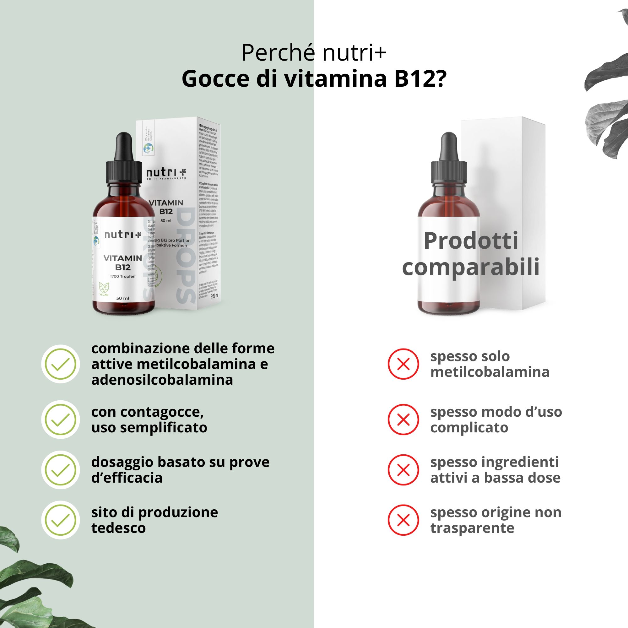 Gocce di Vitamina B12 Nutri+: vantaggi rispetto ai prodotti comparabili.