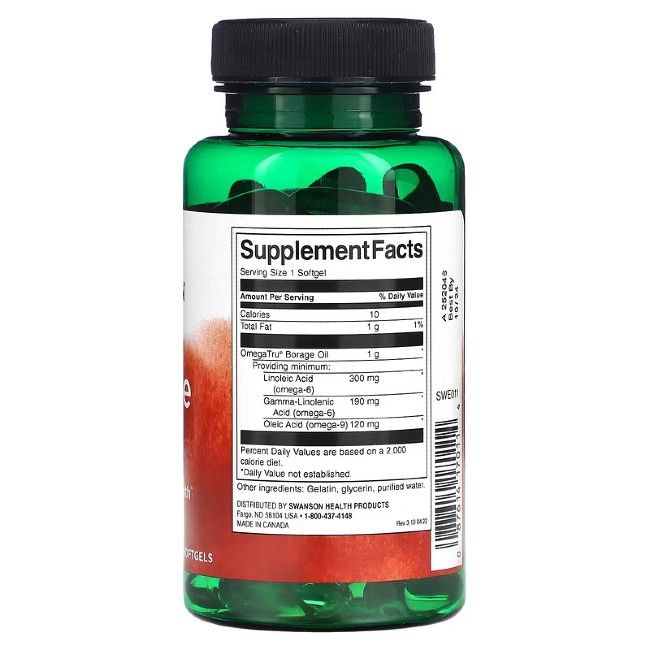 Retro del flacone verde. Scritta: Supplement Facts, informazioni nutrizionali, Swanson Health Products.