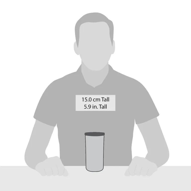 Grafica: Persona con candela. Testo: 15,0 cm di altezza, 5,9 pollici di altezza.