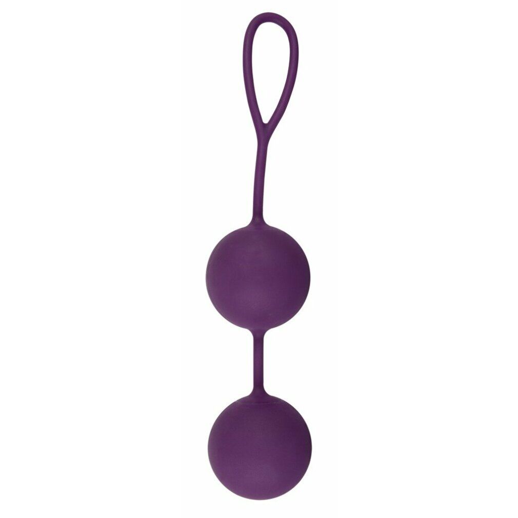 Due palline dell'amore viola con connettore e anello. In silicone.