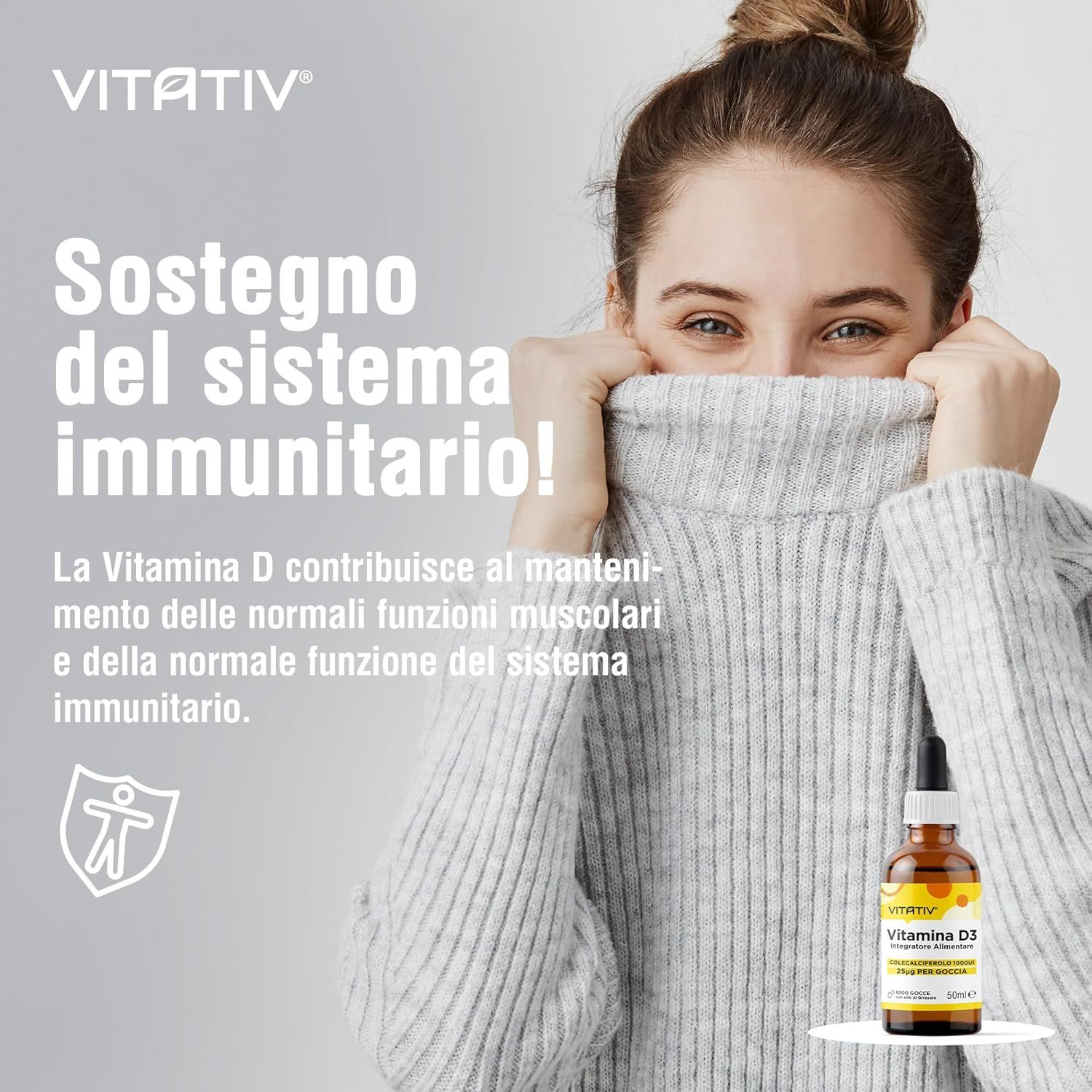 Vitativ® Vitamina D3 1000UI per Goccia - 50 ml (1000 Gocce)