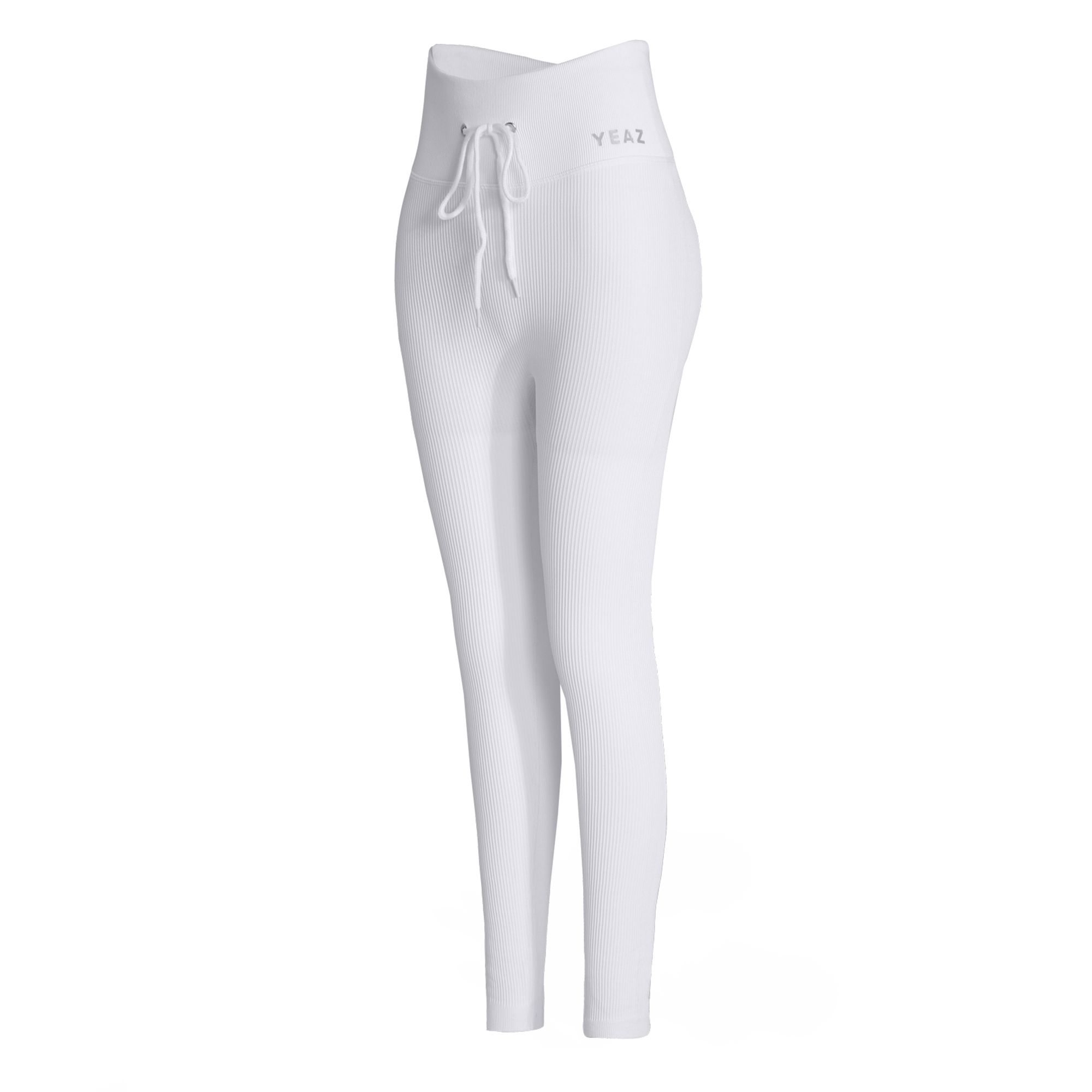 Leggings bianchi a vita alta con laccio. Logo discreto in vita.