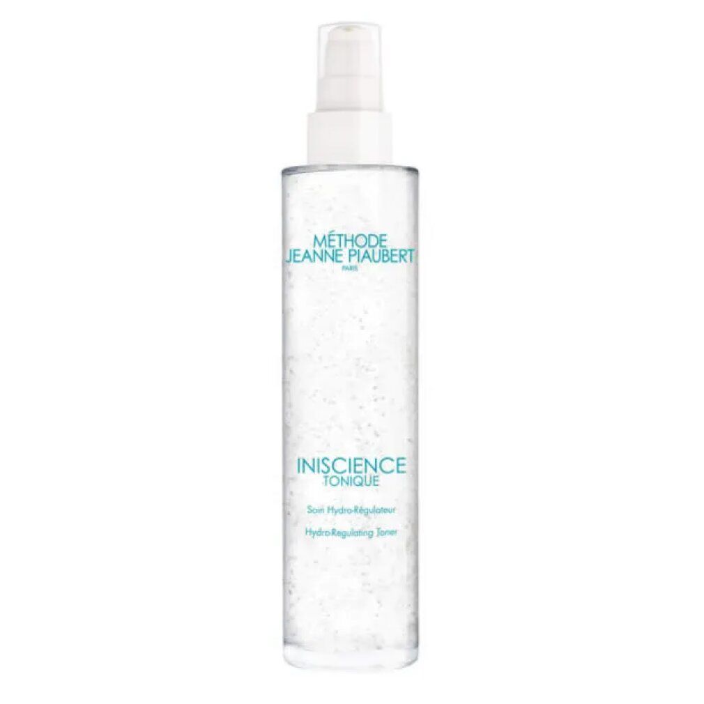 Flacone spray di toner trasparente. Scritte: Méthode Jeanne Piaubert, Iniscience Tonique, Hydro-Regulating Toner.