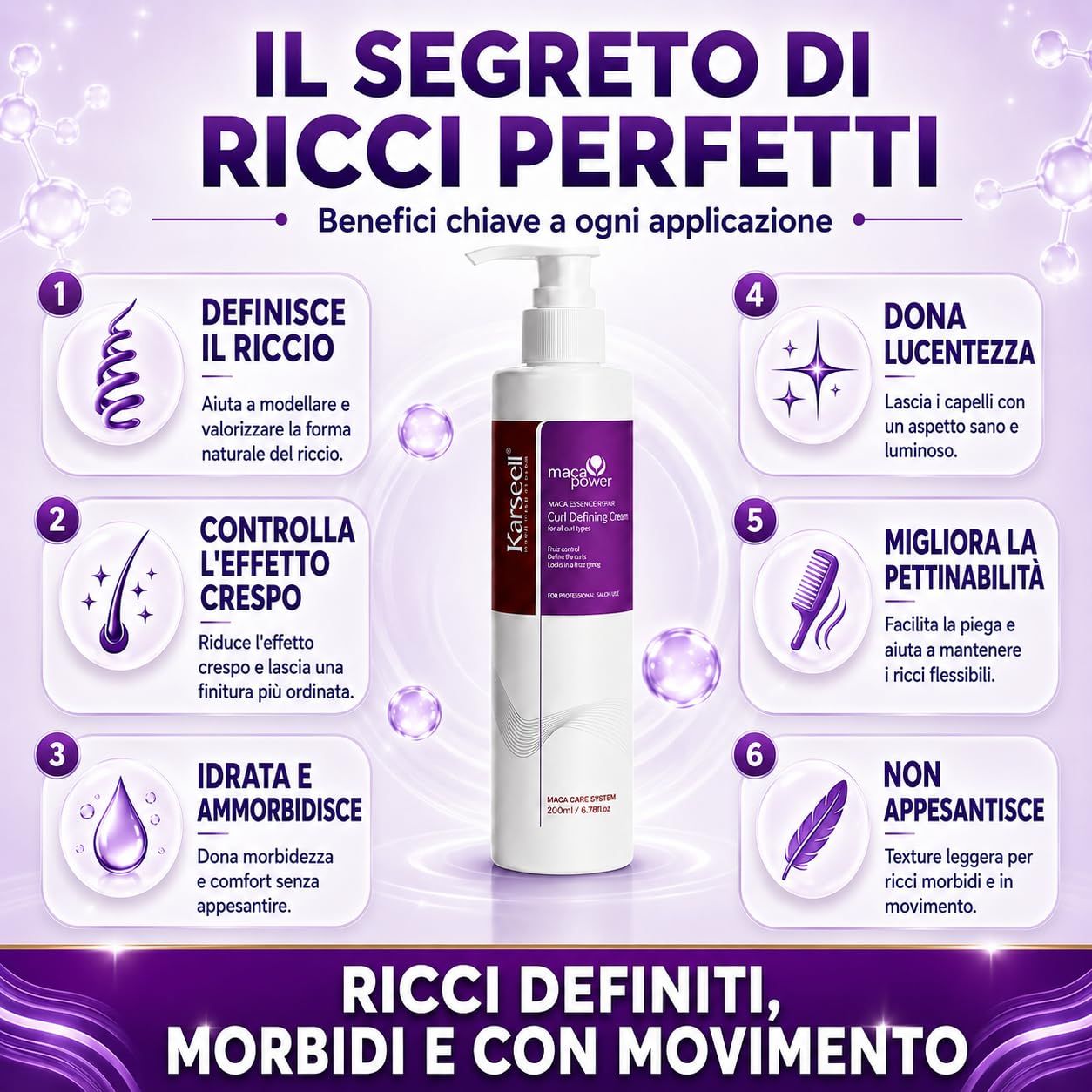 Flacone con erogatore per definizione ricci, marca Karseell, 200ml.