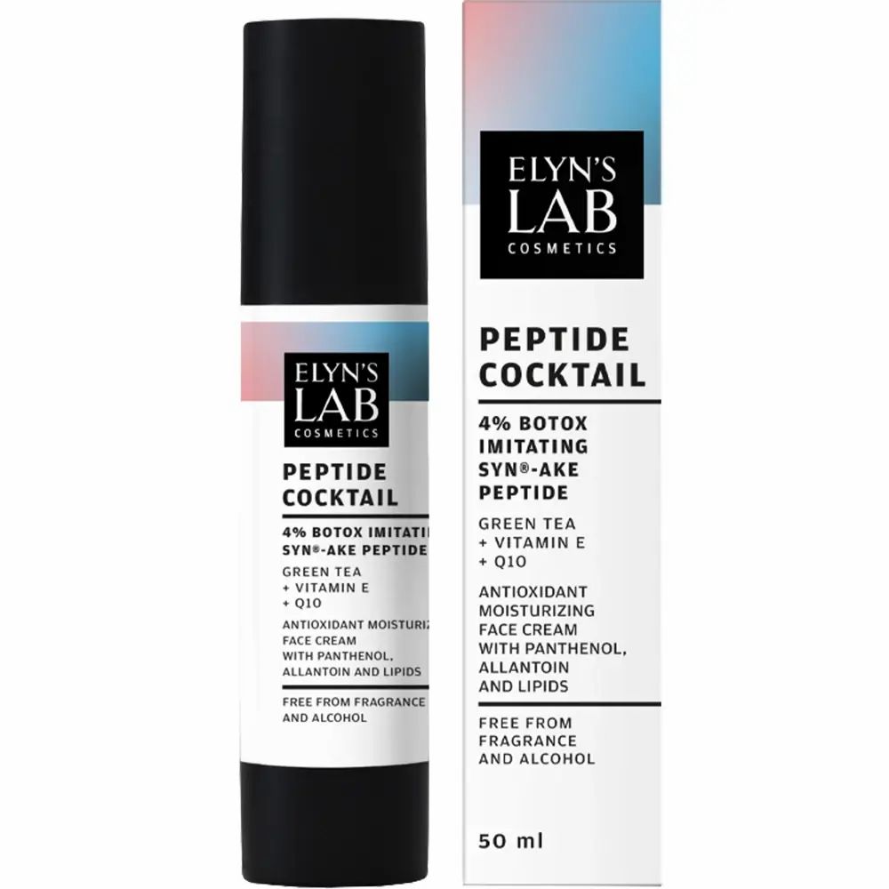 Crema Peptide Cocktail Elyn's Lab con confezione. Scritta: 4% Botox Imitating Syn-Ake Peptide.