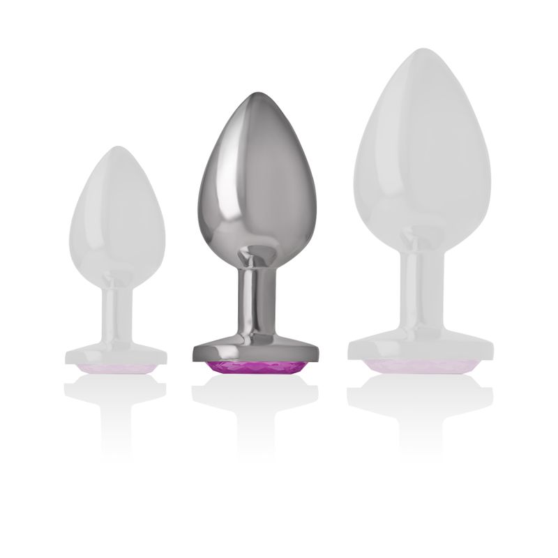 Plug anale Intense in metallo con strass rosa, taglia M, primo piano.