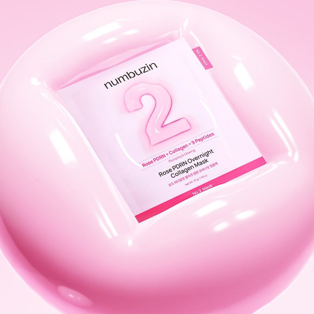 Maschera idrogel collagene notte Nr.2 Rose PDRN di NUMBUZIN in una ciotola rosa.