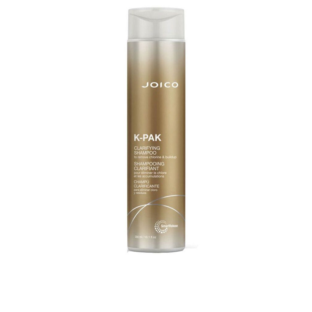 Shampoo chiarificante Joico K-Pak. Flacone dorato con tappo bianco. Nome del prodotto e testo visibili.