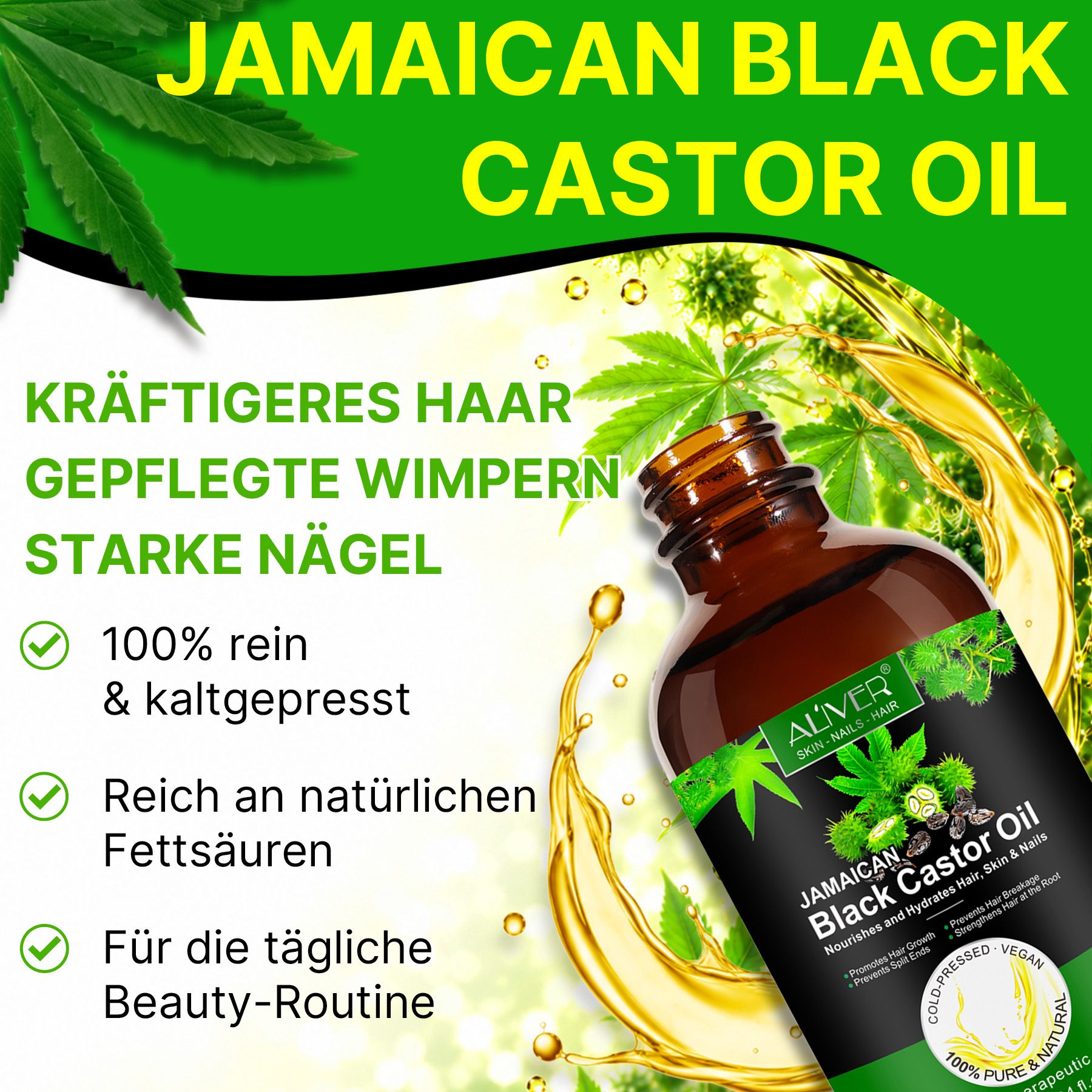 ALIVER Olio di ricino per la Cura di capelli e pelle