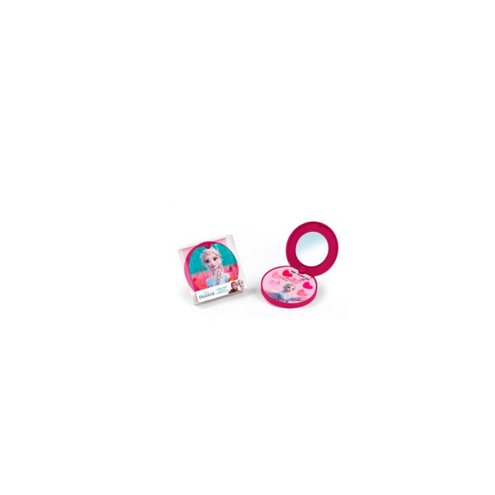 Specchio cosmetico rotondo rosa con motivo Elsa e decorazione a cuori.