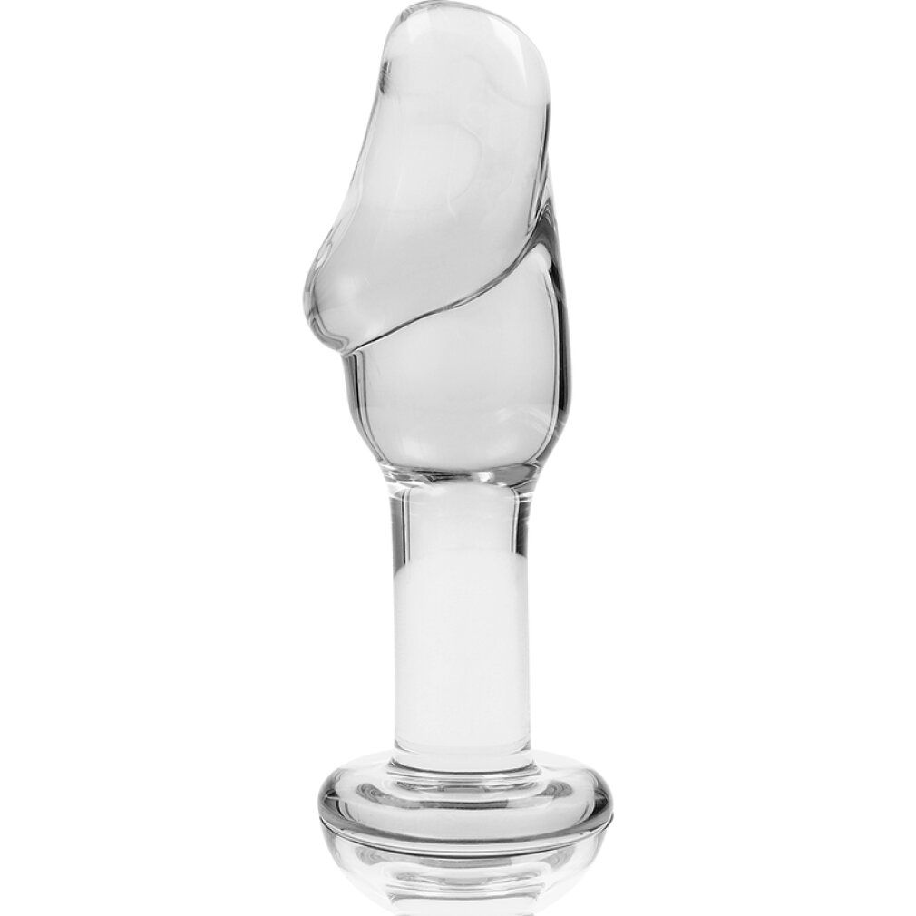 Spina anale in vetro borosilicato, lunga 12,5 cm, larga 4 cm.