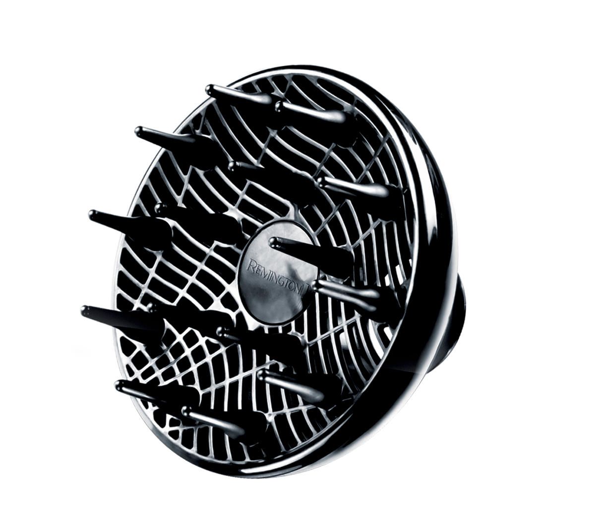 Diffusore nero per asciugacapelli. Forma rotonda con punte.