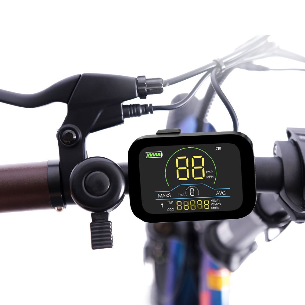 Display digitale sul manubrio di una e-bike. Mostra velocità, distanza e altre informazioni.
