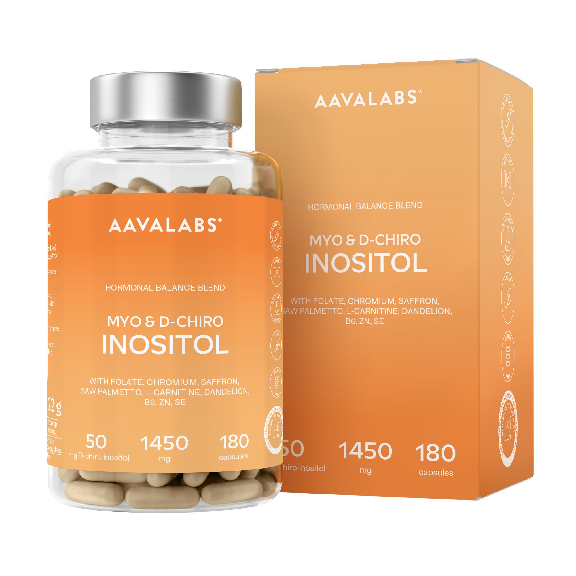 Aavalabs Myo inositolo + D-chiro inositolo 28:1 | Vitamina B6, folato e cromo | Equilibrio ormonale