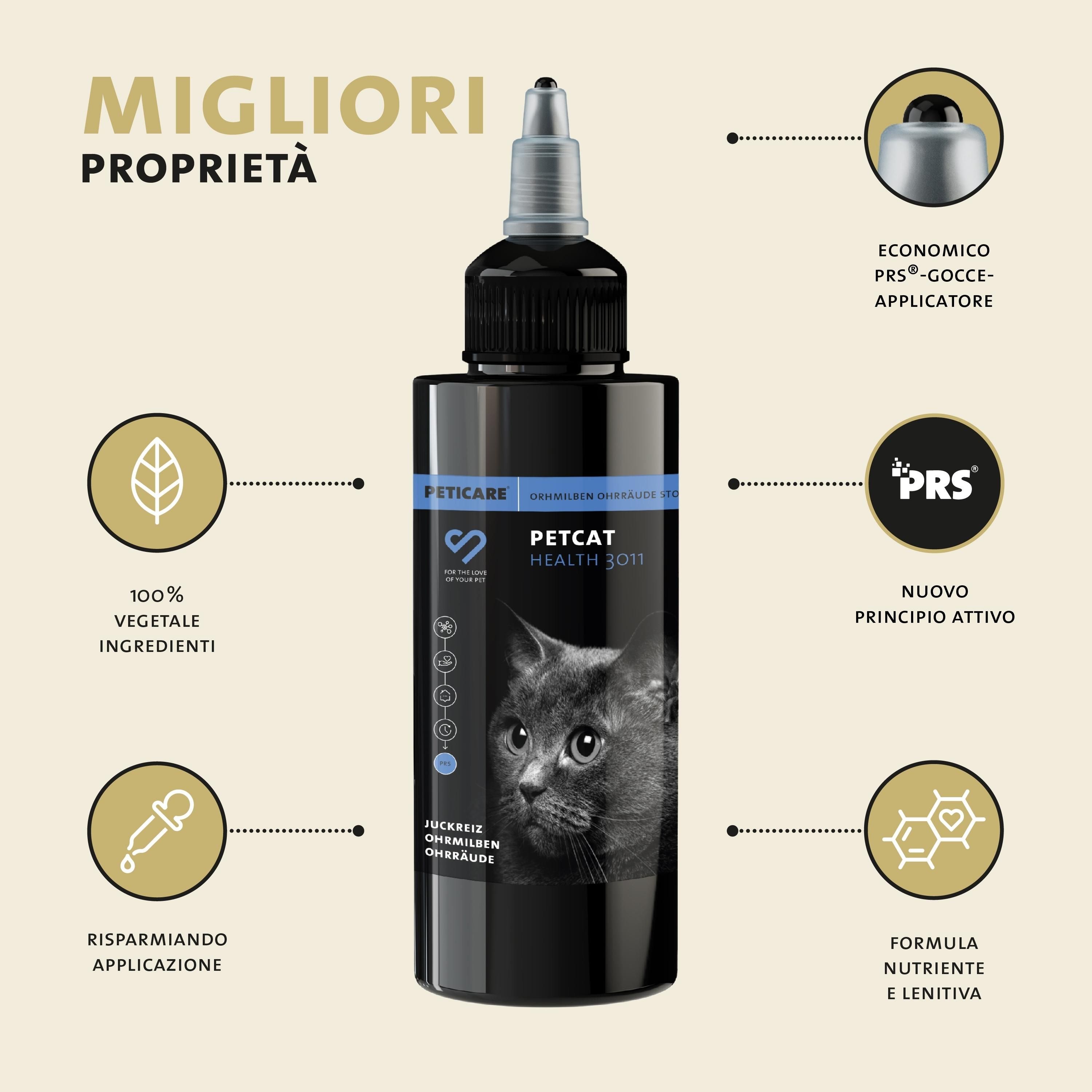 Peticare antiparassitario per orecchie dei gatti, contro acari auricolari e funghi