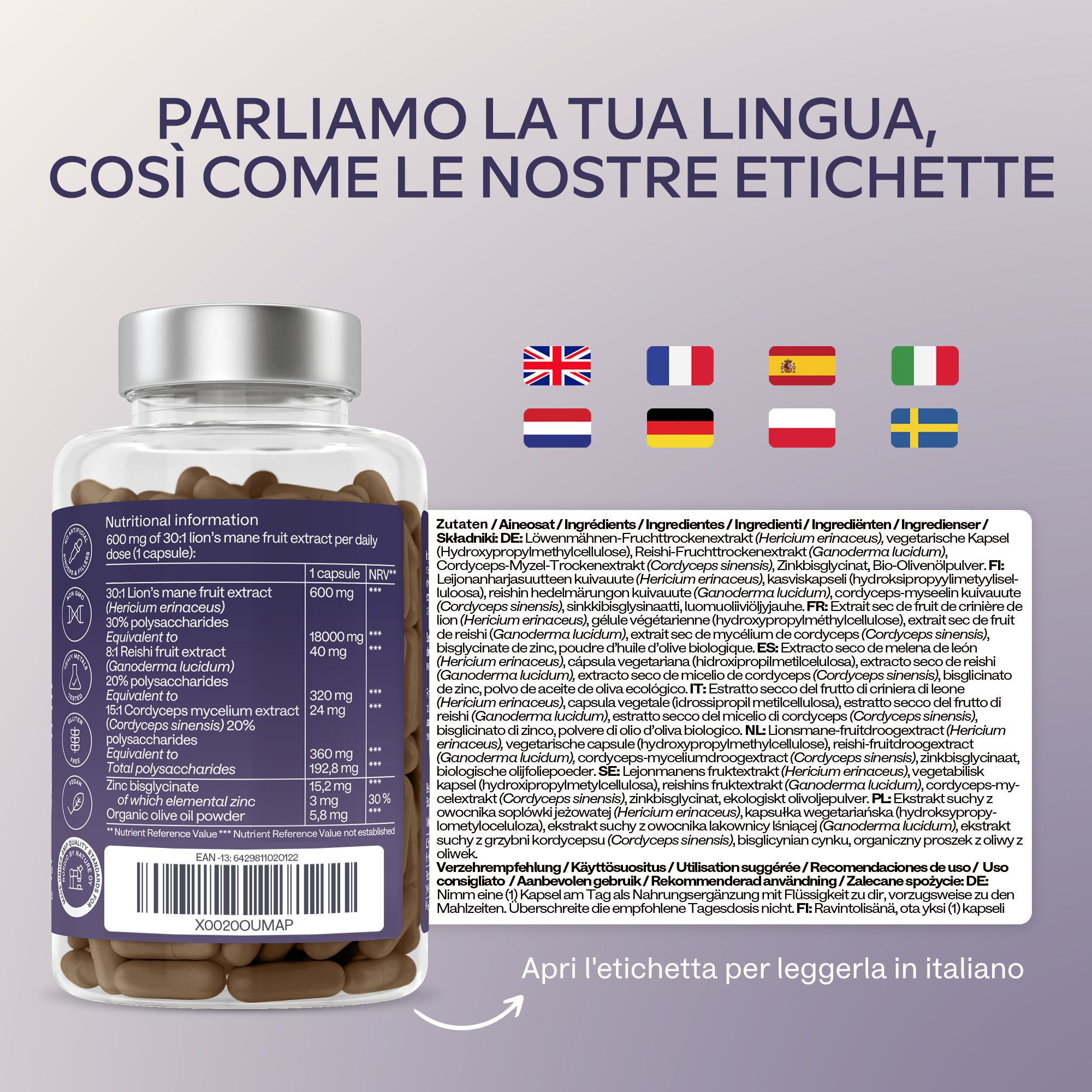 Capsule Aavalabs Lion's Mane con sigilli.