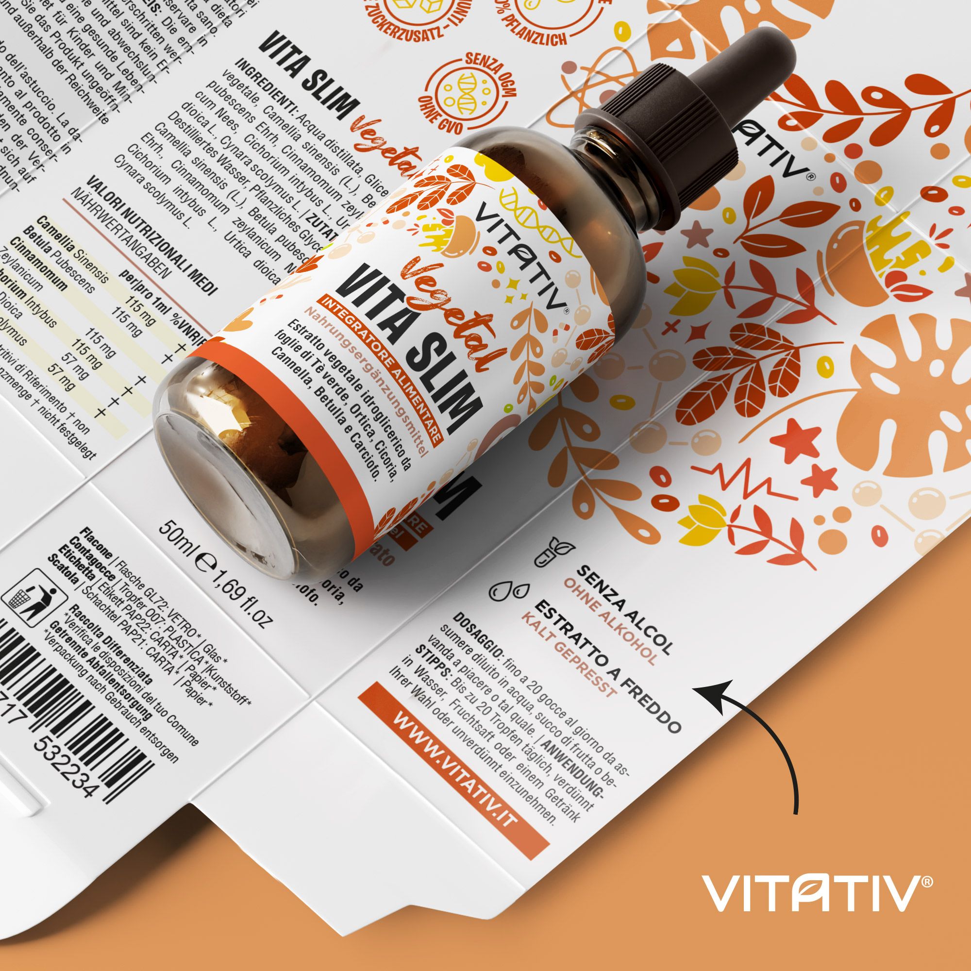 Vitativ® Vita Slim | Integratore Drenante con Tè Verde, Ortica, Cicoria, Cannella, Betulla, Carciofo