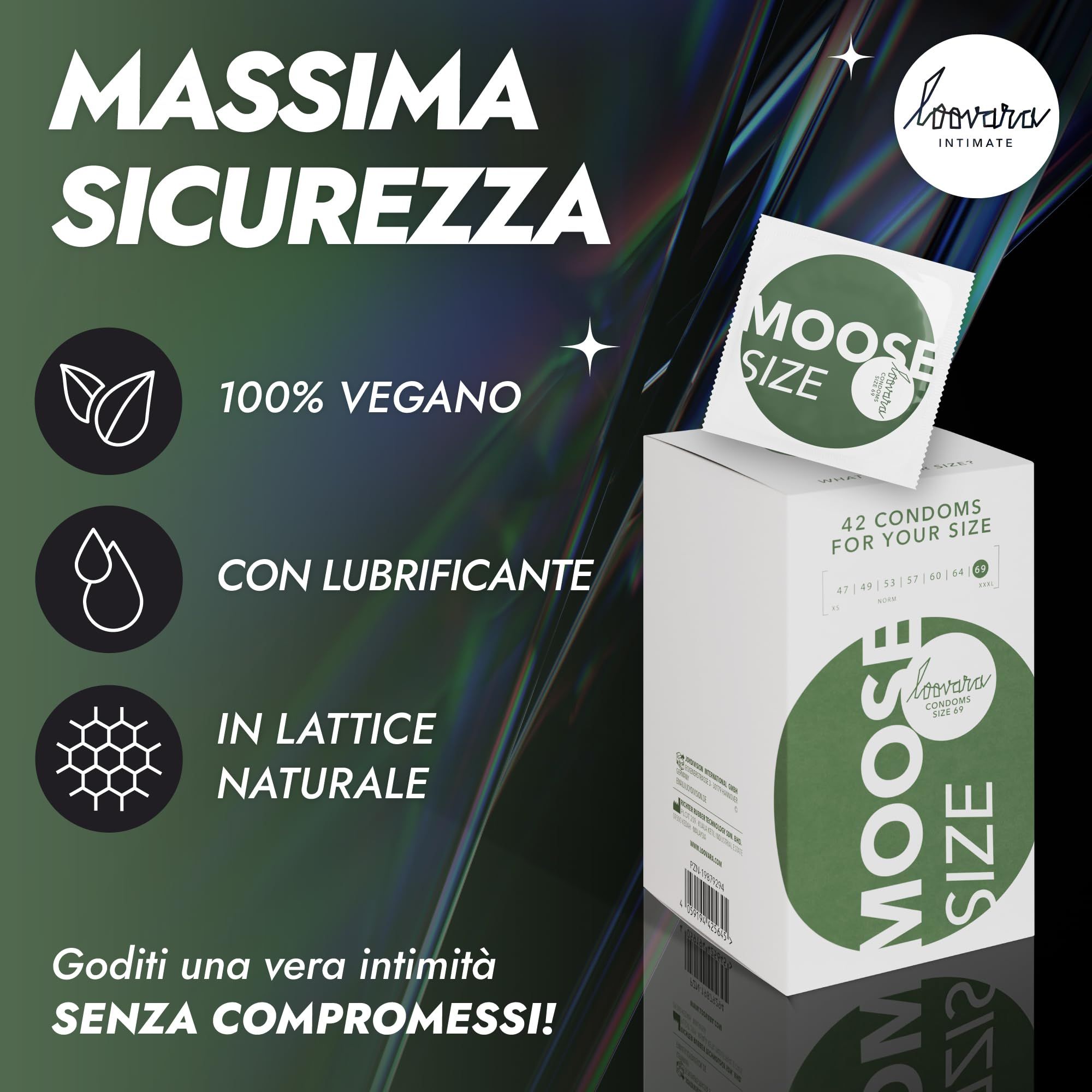 Preservativi Loovara Moose: 100% vegan, lubrificati, in lattice naturale.
