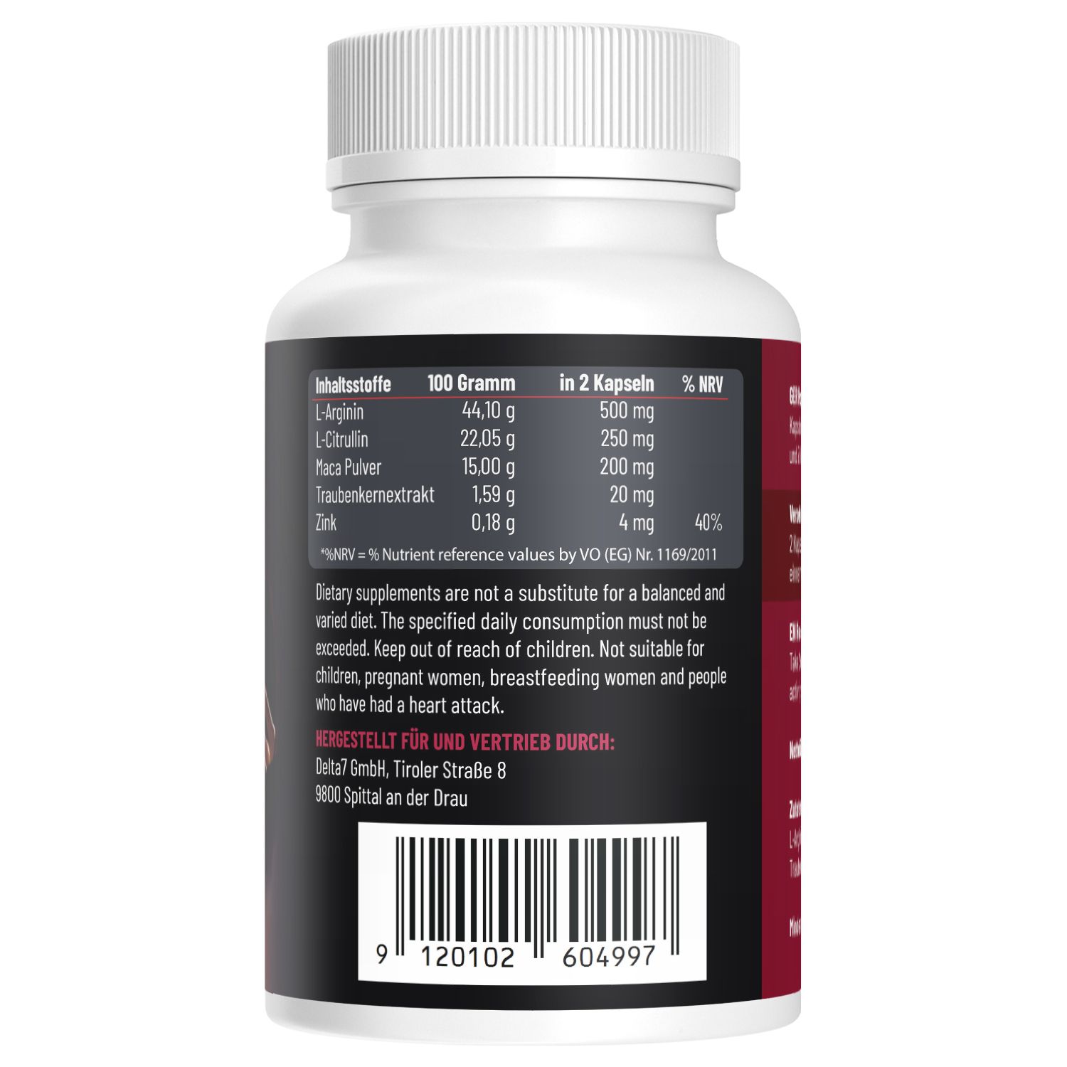 Retro della bottiglia Red Seduction con informazioni nutrizionali e ingredienti.