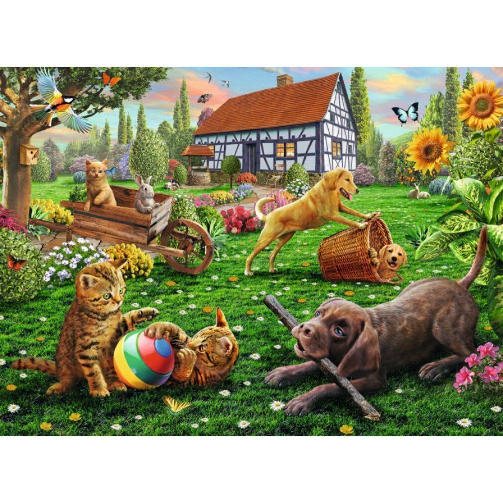 Puzzle Pz. Entdecker auf vier Pfoten 200T. Gatti, cani, casa, giardino. 200 pezzi. Da 8+. Senza confezione. Vista dettagliata del puzzle.