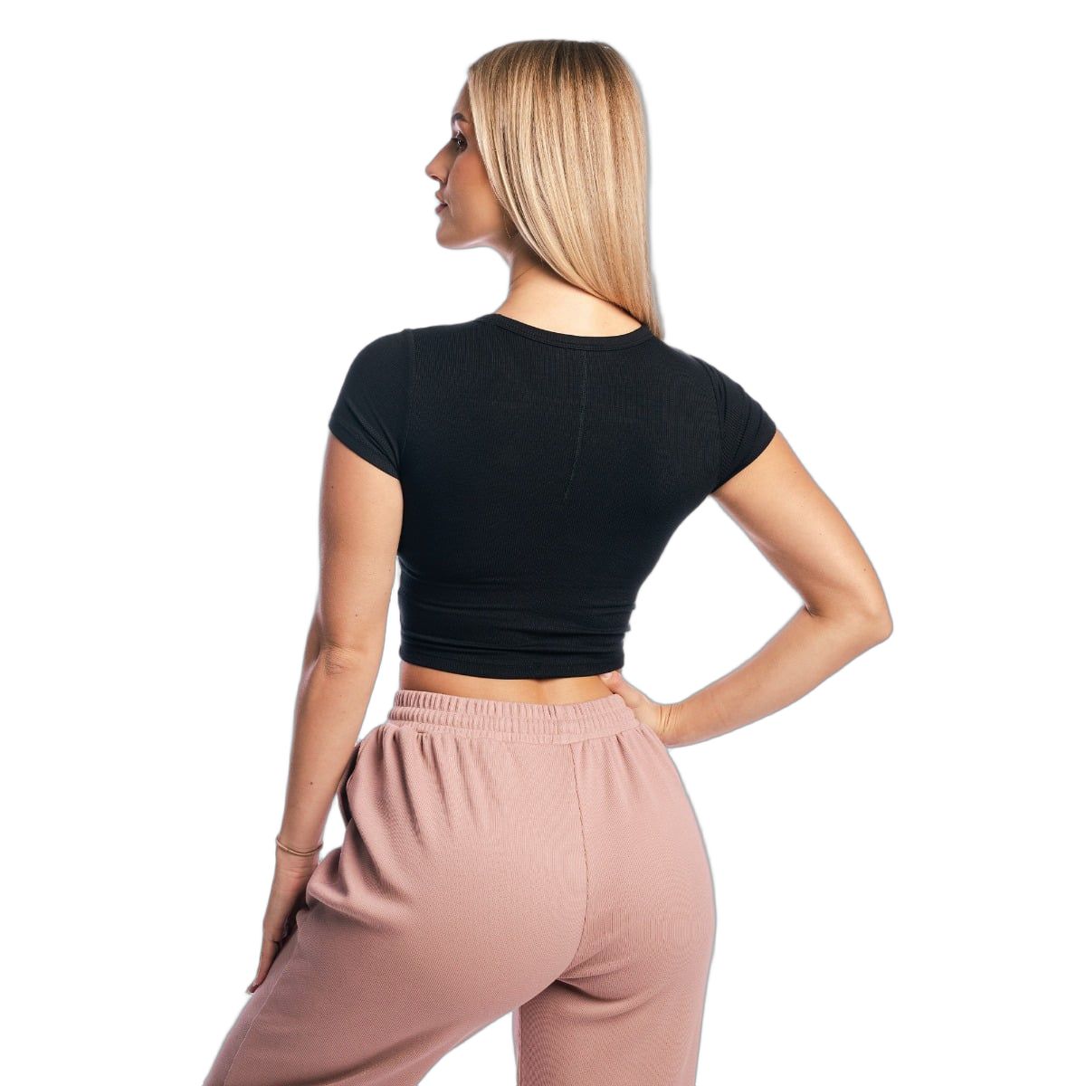 GymBeam T-shirt donna cropped Aura slim a manica corta Black