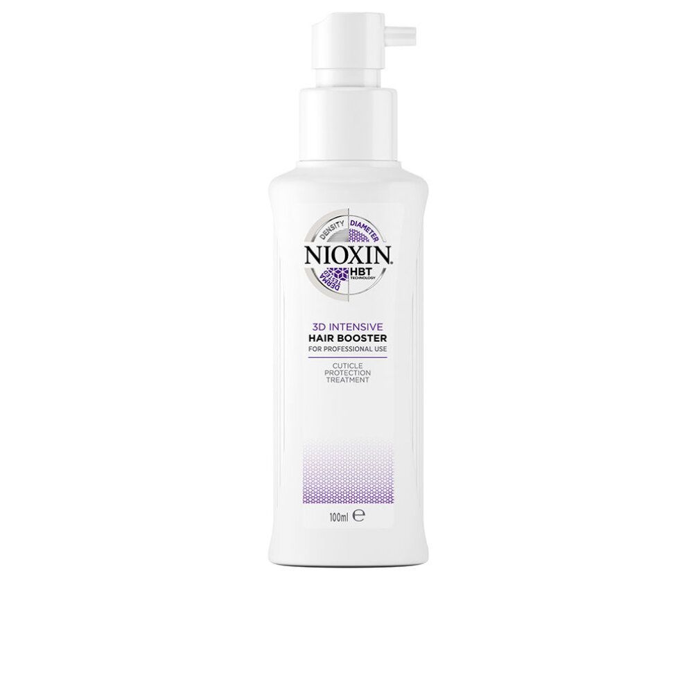 Flacone bianco con pompa. Scritta: Nioxin HBT 3D Intensive Hair Booster.