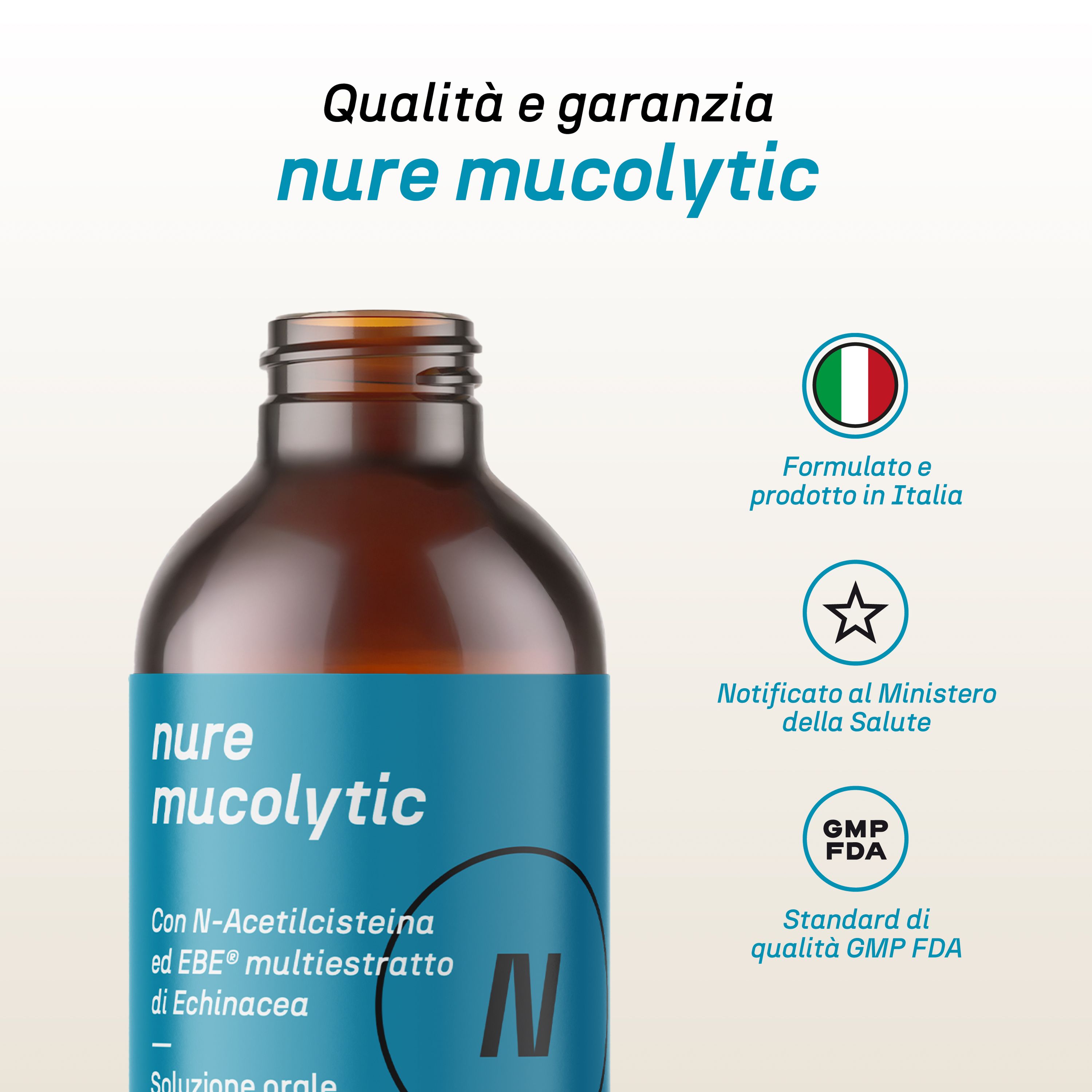 NURE Mucolytic Soluzione Orale 200 ml | Integratore sciroppo tosse, mucolitico fluidificante catarro