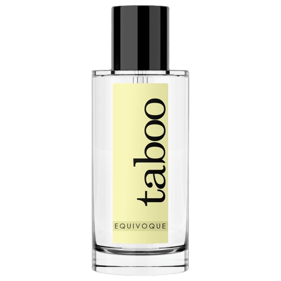 Eau de Toilette Taboo Equivoque Unisex, 50ml, 80% Vol. in flacone di vetro trasparente.