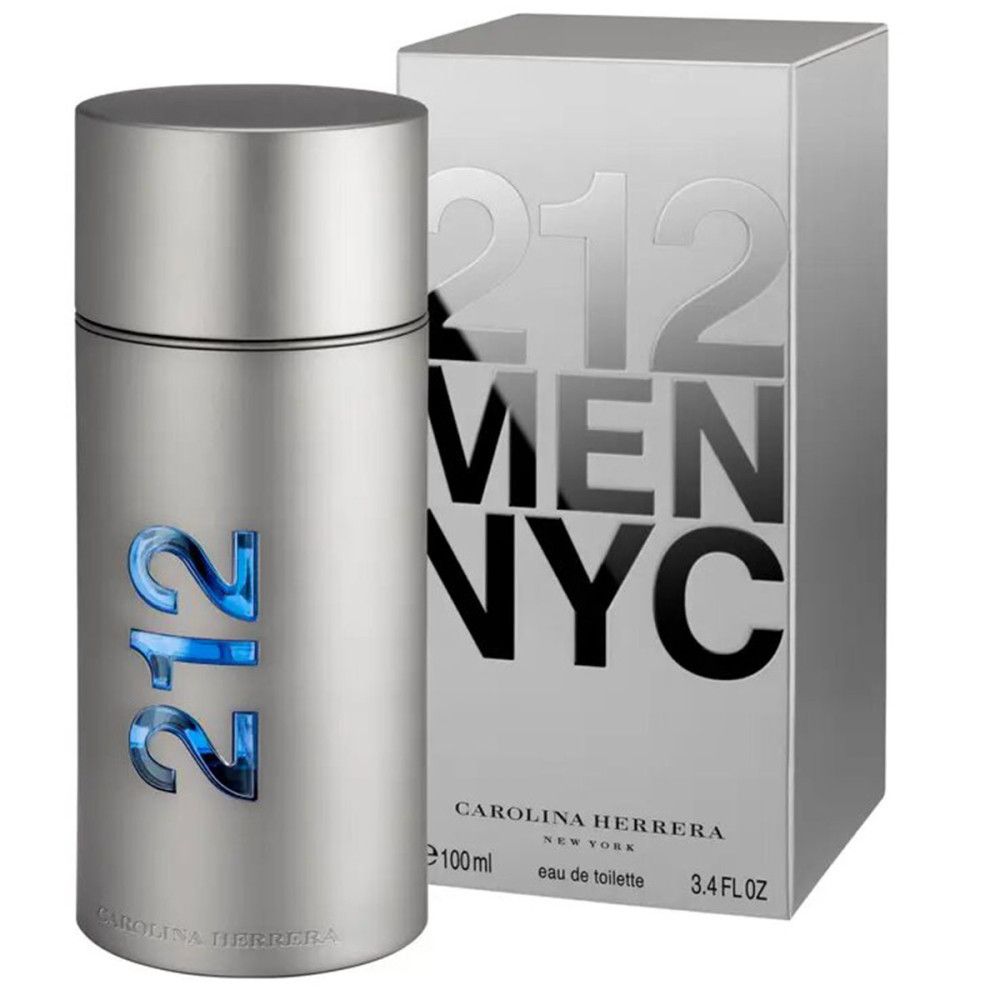 Flacone e confezione argentati. Sul flacone è presente il numero "212" in blu. Sulla confezione "212 MEN NYC" e "Carolina Herrera".