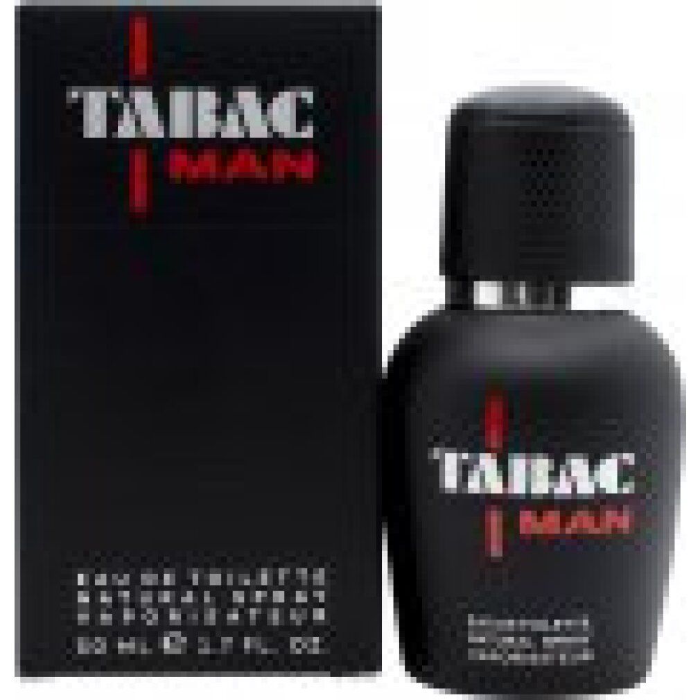 Scatola e flacone neri Tabac Man. Eau de Toilette Natural Spray. 50 ml. Tappo nero.