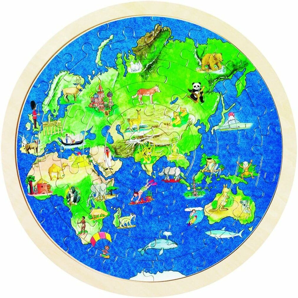 Puzzle in legno bifacciale Goki - Globo, 57 pezzi.