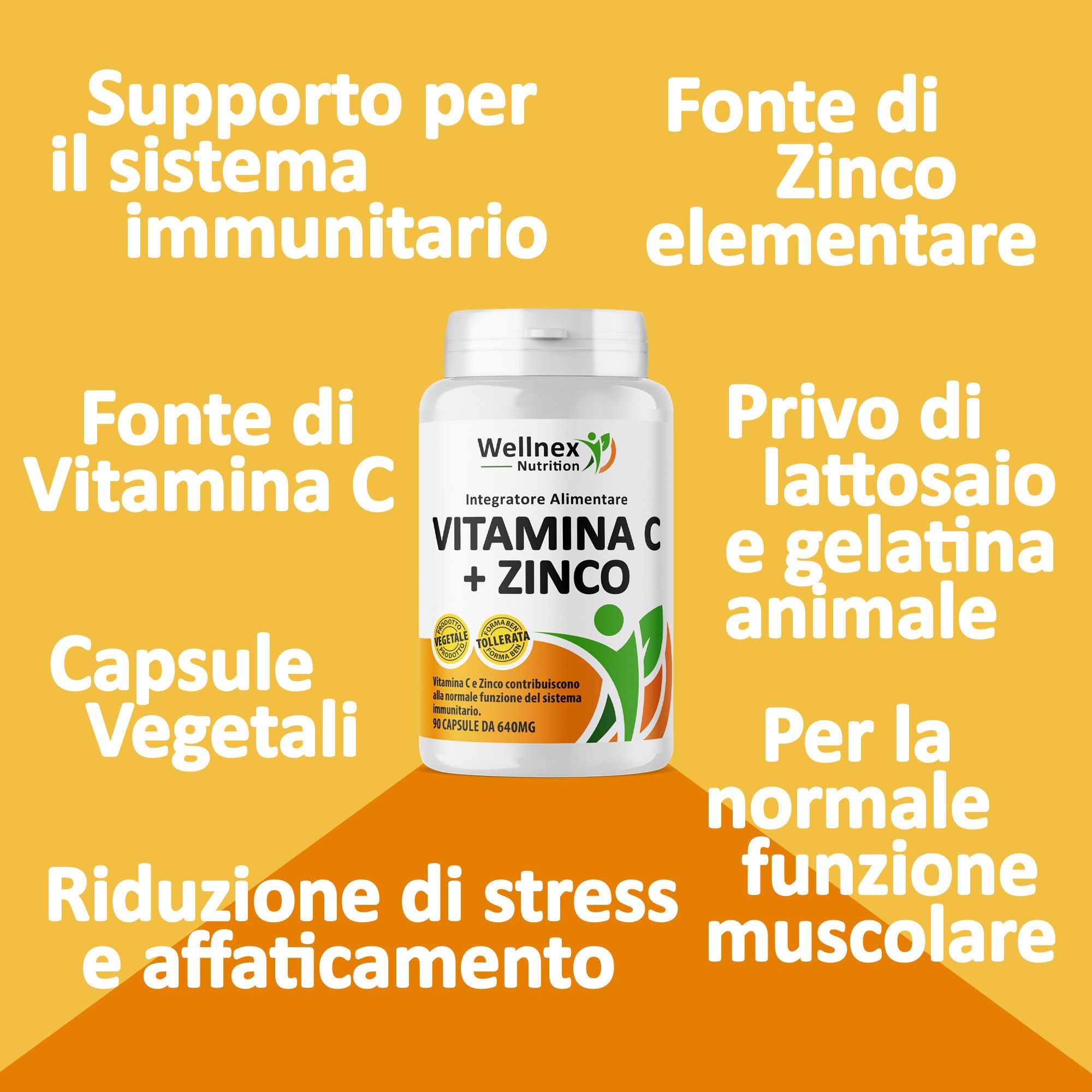 Wellnex Nutrition Vitamina C + Zinco - Supporto Sistema Immunitario - 90 Capsule Vegetali