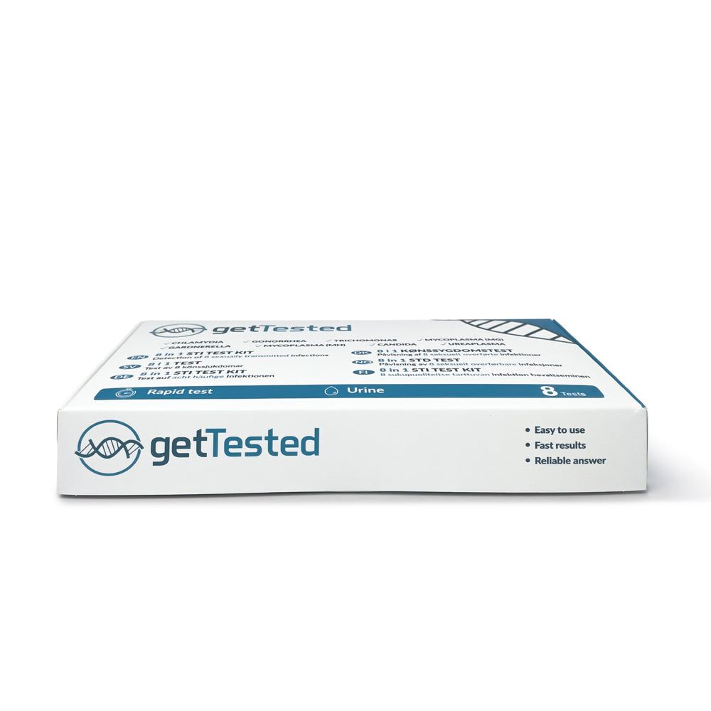 Confezione kit test IST 8 in 1. Informazioni su diverse infezioni sessualmente trasmissibili. Contiene 8 test.