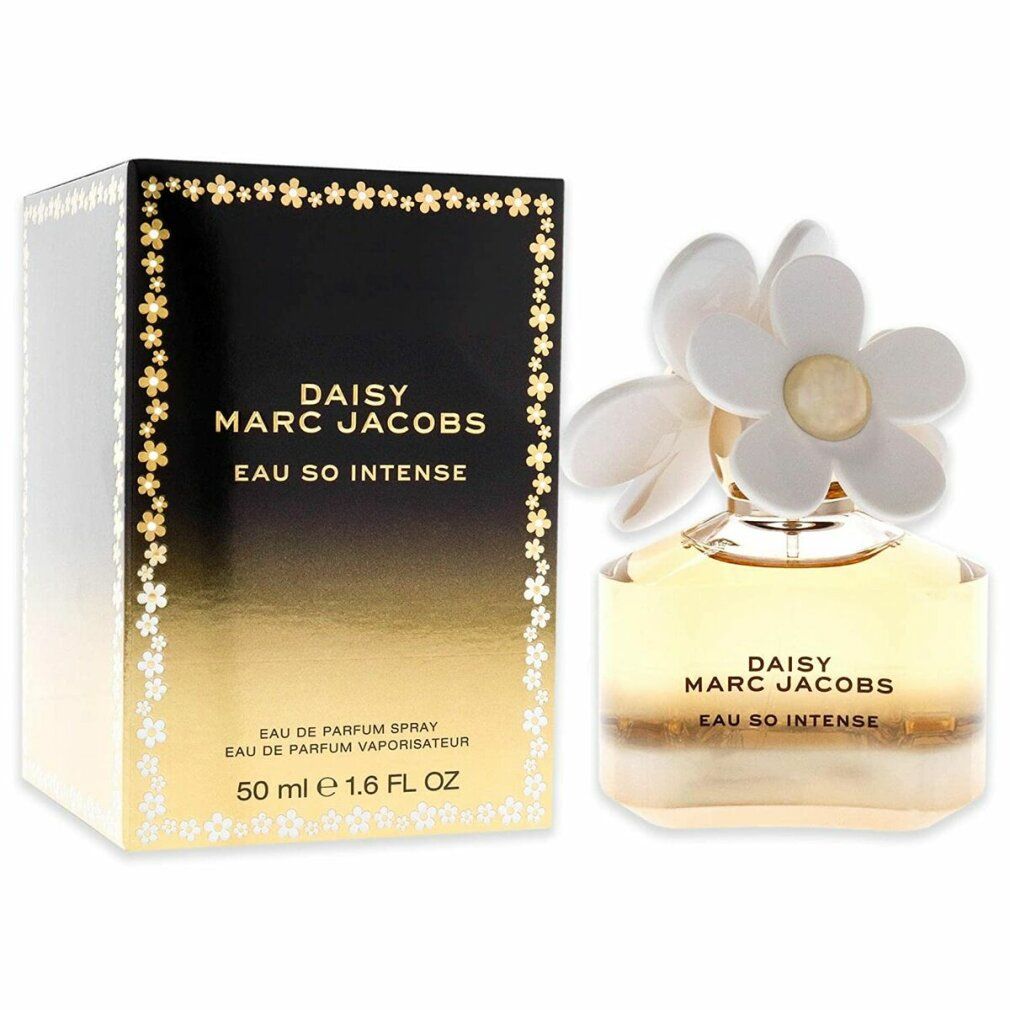 Flacone dorato e scatola. Scritta: Daisy Marc Jacobs Eau So Intense. 50 ml.