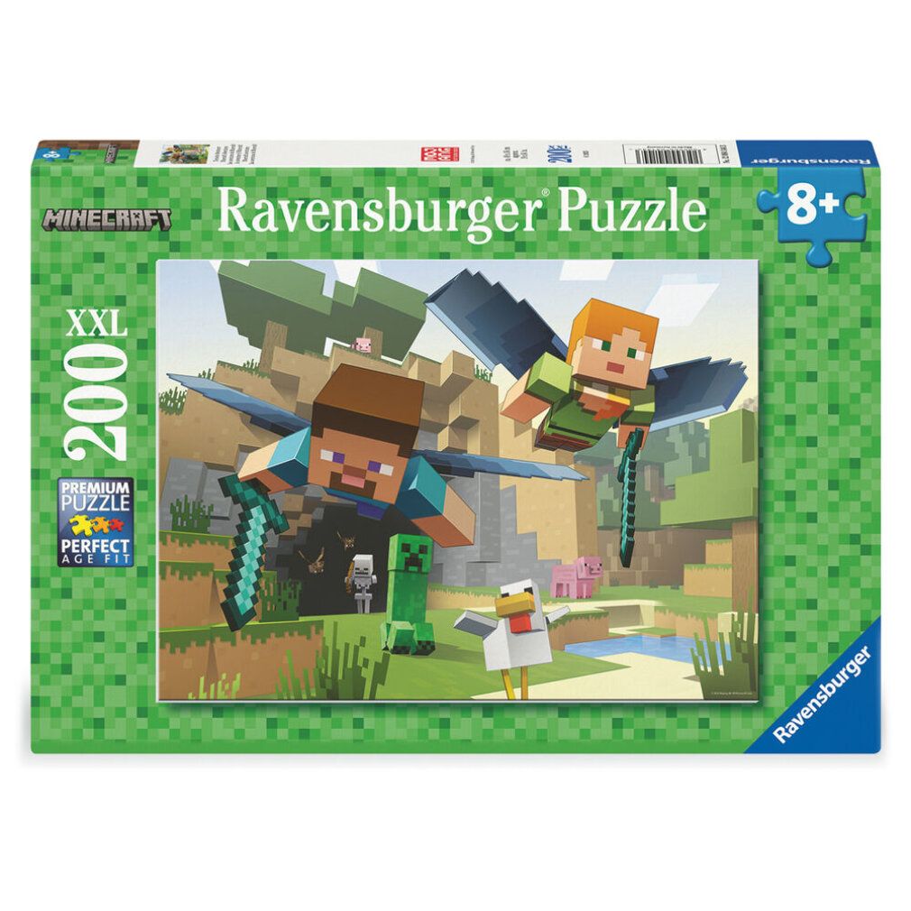 Confezione puzzle. Motivo Minecraft con personaggi. Puzzle Ravensburger, 200 pezzi, dagli 8 anni in su. Formato XXL.