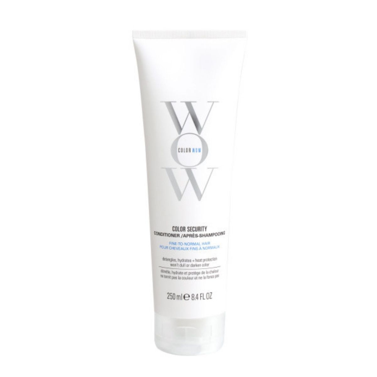 Tubo bianco con logo WOW, informazioni prodotto per balsamo/shampoo Color Security.