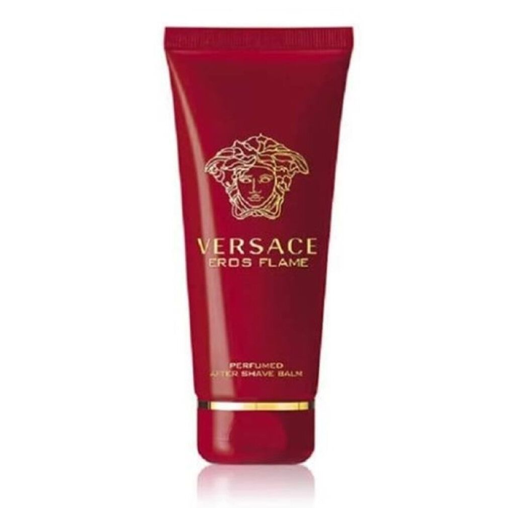 Tubo rosso Versace Eros Flame After Shave Balm con logo Medusa dorato.