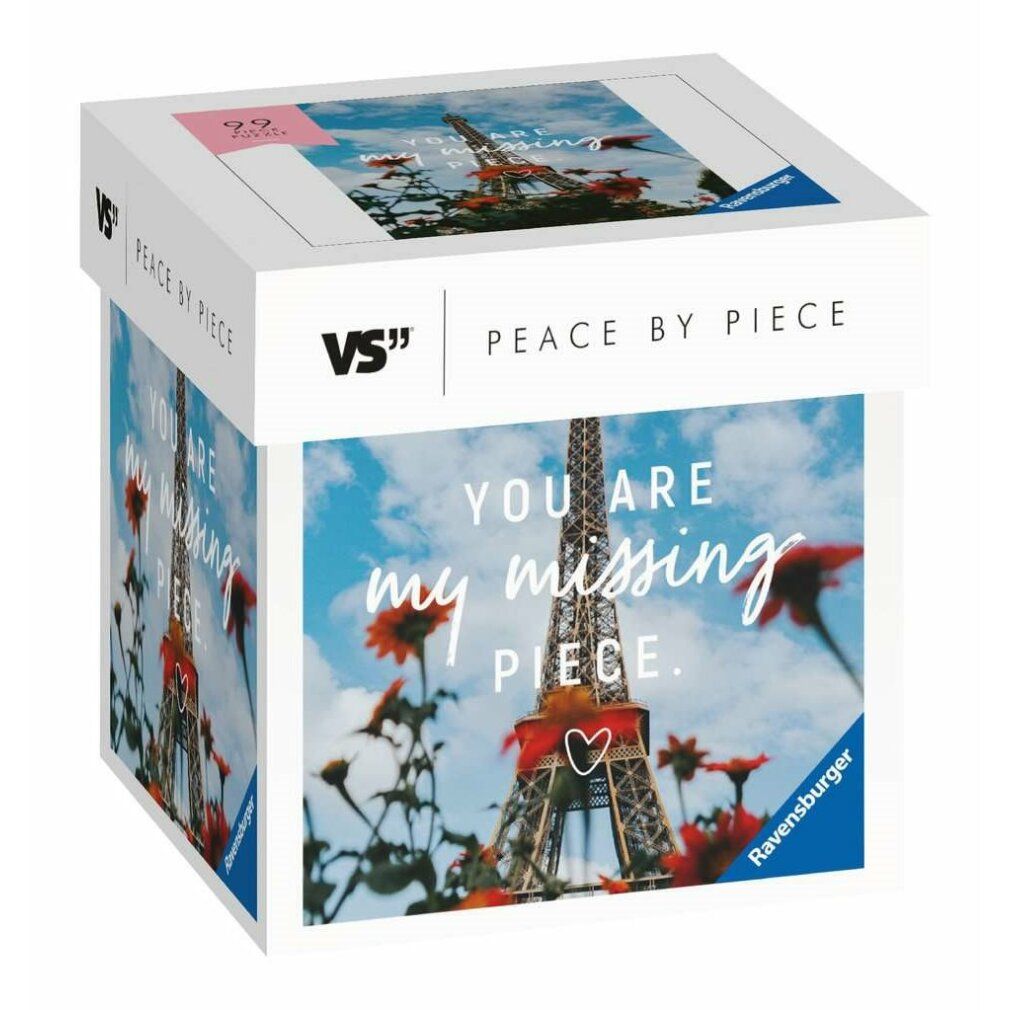 Scatola puzzle con motivo Torre Eiffel, testo "You are my missing piece". Marca Ravensburger, 99 pezzi.